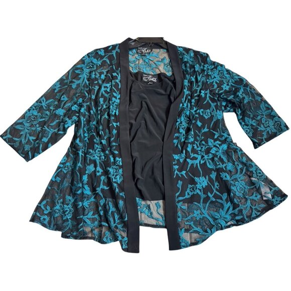 Alex Evenings Size 2X Women's Tank & Jacket Twinset Embroidered Black Teal NWT - Picture 1 of 12